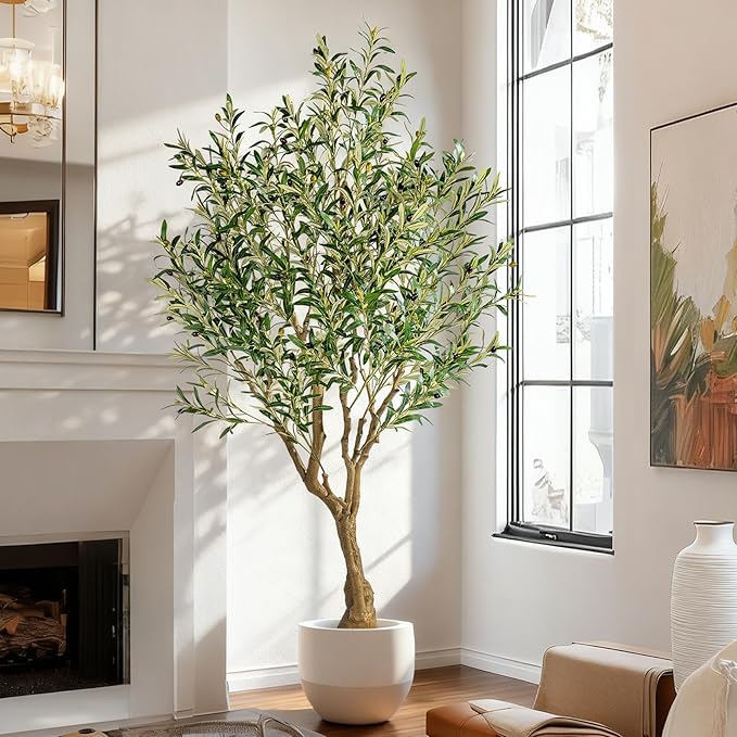 6ft Faux Olive Tree with Pot & Moss Artificial Olive Plant Fake Olive Tree for Home Decor, Large Indoor Artificial Trees Faux Plants Indoor Durable Artificial Trees for Living Room/Office