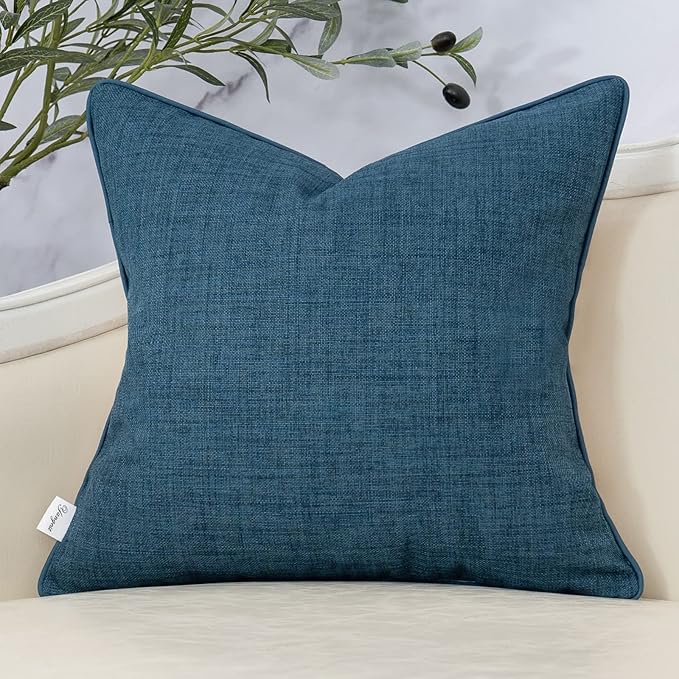 Yangest Patchwork Pillow Cover 20x20 Inch Luxury Cotton and Linen Cushion Cover Square Pillowcover for Couch Bedroom Living Room, Blue