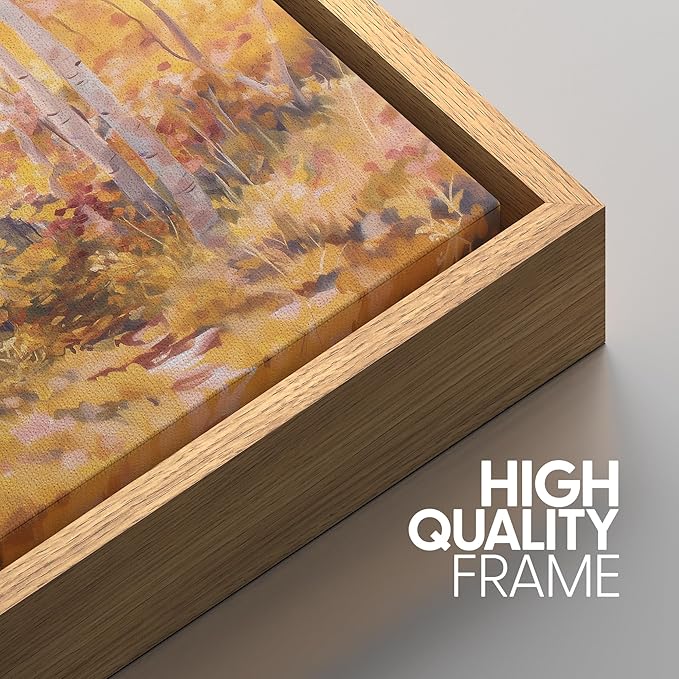 SIGNWIN Framed Canvas Print Wall Art Set Golden Autumn Forest Path Impressionist Landscape Illustrations Modern Art Decorative Chic Calm for Living Room, Bedroom, Office - 16"x24"x3 Natural