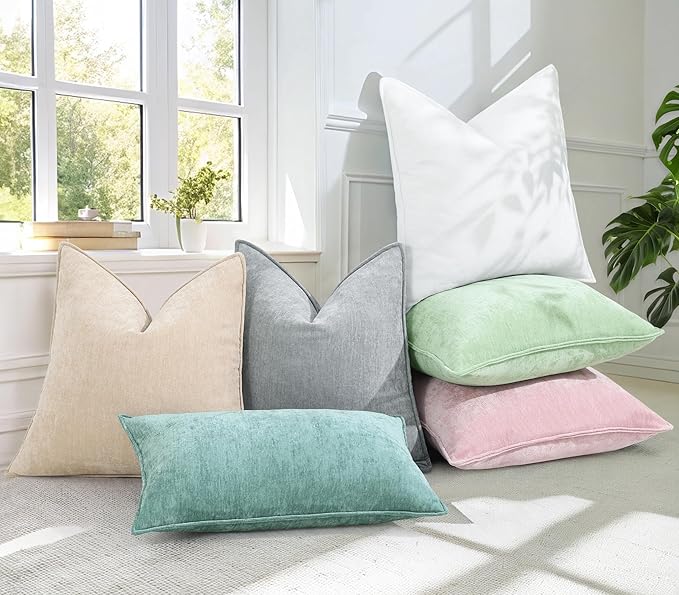 decorUhome Christmas Couch Throw Pillow Covers 16x16 Set of 2, Decorative Soft Euro Velvet Neutral Chenille Pillow Covers with Elegant Design for Sofa Bed Living Room Home Decor, Ultimate Gray