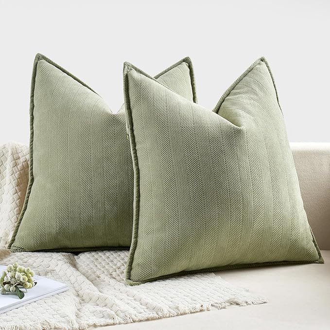 MIULEE Pack of 2 Sage Green Decorative Pillow Covers 24x24 Inch Soft Chenille Luxurious Couch Throw Pillows Farmhouse Cushion Covers Euro Shams with Elegant Design for Sofa Bed Living Room Home Decor