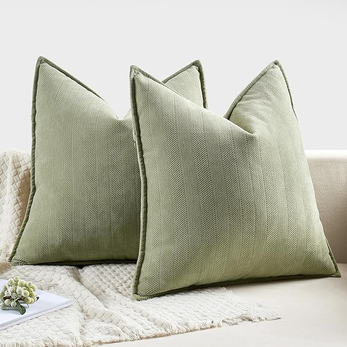 MIULEE Pack of 2 Sage Green Decorative Pillow Covers 20x20 Inch Soft Chenille Luxurious Couch Throw Pillows Farmhouse Cushion Covers with Elegant Design for Sofa Bedroom Living Room Home Decor