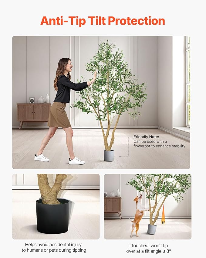 VEVOR 6FT Artificial Olive Tree with Black Pot, Tall Fake Tree with Natural Wood Trunk & Realistic Green Leaves and Fruits, Indoor Faux Plant for Home, Office, Living Room, Corner Decor