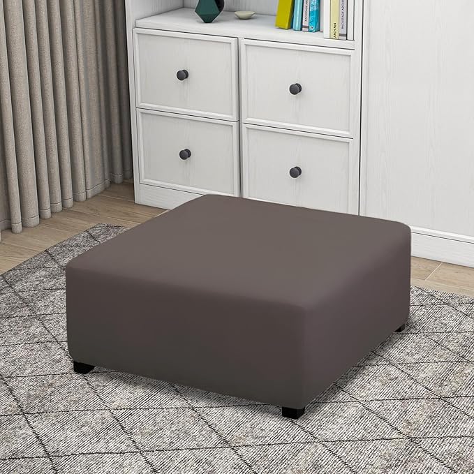 PureFit Super Stretch Form Fit Square Ottoman Cover Rectangle - Ottoman Slipcovers for Foot Stool & Folding Storage Furniture for Living Room with Nonslip Elastic Bottom (Medium-XL, Taupe)