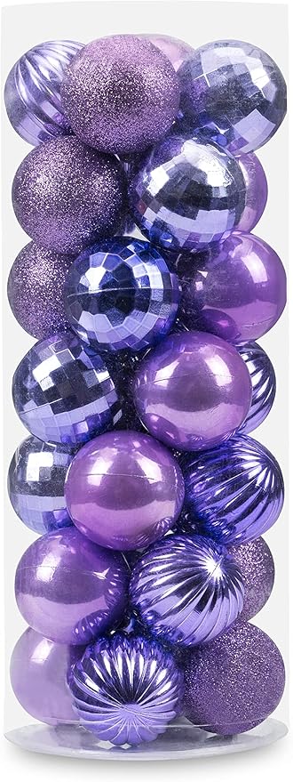 Small Size 28ct shatterproof Christmas Ball Ornaments in 4 Classic finishes for Christmas Tree Decoration (Lavender, 1.57“ Mini Size)