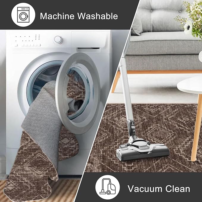 KILOCOCO Boho Entryway Rug 2x3 Printed Small Area Rug Indoor Door Mat Machine Washable Kitchen Rugs Soft Non Slip Throw Rugs for Bedroom Entrance Geometric Laundry Room, Rust Red/Brown