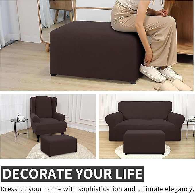 Easy-Going 100% Dual Waterproof Stretch Ottoman Cover 30x30x15inch Square Folding Storage Stool Furniture Protector Soft Slipcover for Living Room Chocolate