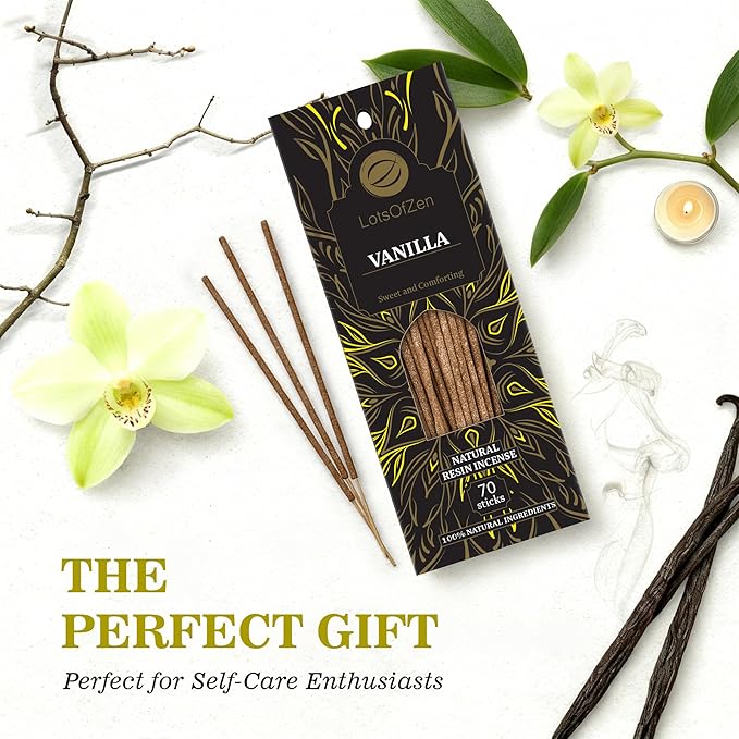 Vanilla Incense Sticks, 70 Pack – Hand-Rolled, 8-Inch Long, Long-Burning – Natural Vanilla Aroma for Meditation, Relaxation, and Calm Home Atmosphere