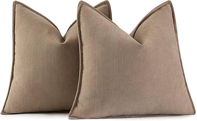 MIULEE Pack of 2 Coco Brown Decorative Pillow Covers 24x24 Inch Soft Chenille Luxurious Couch Throw Pillows Farmhouse Cushion Covers Euro Shams with Elegant Design for Sofa Bed Living Room Home Decor