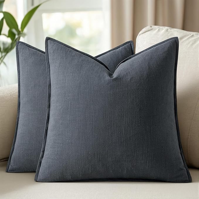 Woaboy 24x24 Inch Euro Sham Set of 2 Decorative Linen Solid Throw Pillow Covers Boho Accent Farmhouse Couch Pillowcases Modern Netural Home Decor for Bed Couch Sofa Living Room,Dark Gray