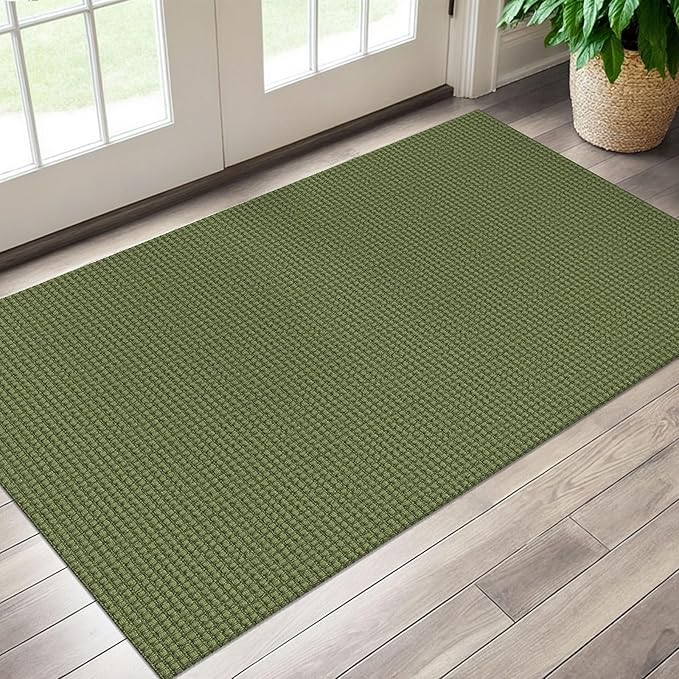 EARTHALL Woven Area Rug 3x5 Ft Washable Rugs for Entryway Braided Non Slip Rubber Backed Throw Rugs Door Mat Indoor Outdoor Entrance Cotton Carpet for Kitchen Foyer Front Door, Green