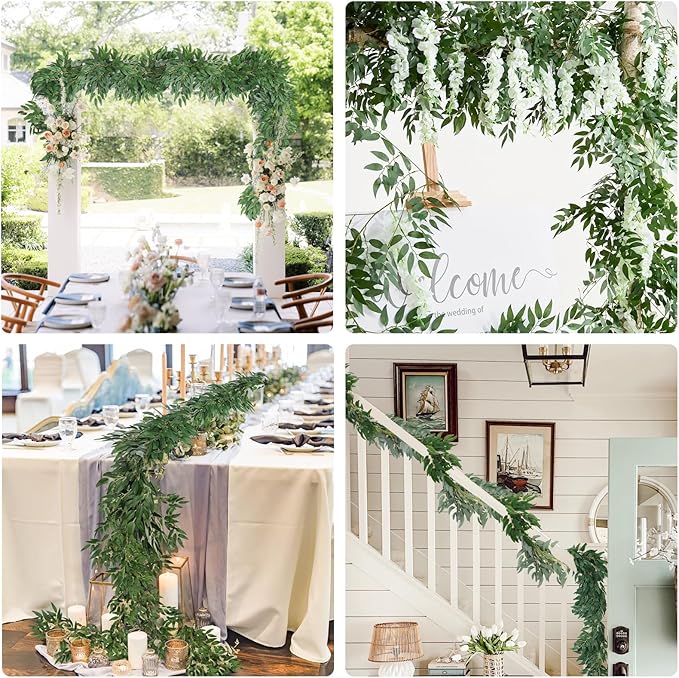 RECUTMS Artificial Willow Leaves Vine Twigs 2Pcs 6Ft Fake Hanging Plant Silk Willows Leaf Ivy Garland Faux Italian Ruscus Greenery Indoor Outdoor Wedding Arch Jungle Beach Birthday Party Garden Decor