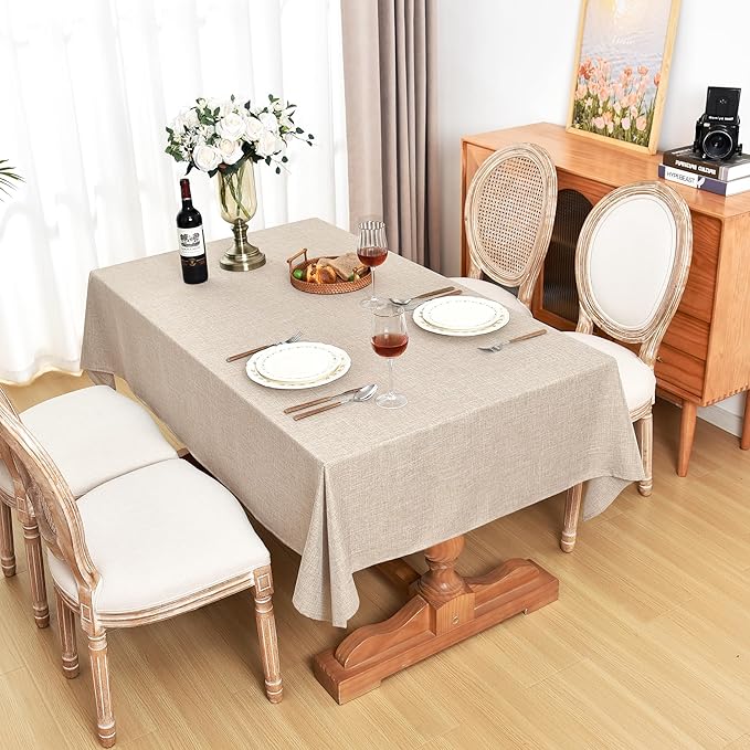 Fitable Faux Linen Tablecloths Rectangle 60 x 102 Inch - 6 Pack Neutral Table Clothes for 6 Foot Tables, Beige Faux Burlap Kitchen Table Covers for Dining, Party, Farmhouse, Banquet, Buffet