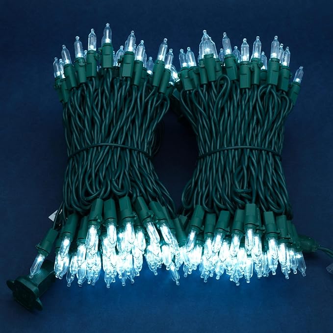 Cool White LED Christmas Lights 200 Count, Pack of 2 Sets 25 ft 100 LED Green Wire Mini String Lights Set (Cool White)