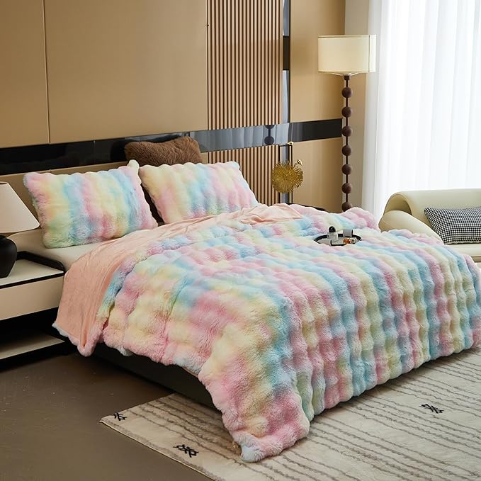 Soft Fluffy Blanket - Fuzzy Throw Blanket for Couch, Plush Rabbit Faux Fur Blanket, Cute Cozy Blankets for Women, Thick Warm Bubble Blankets for Bed Sofa Bedroom Living Room - 51" x 63"