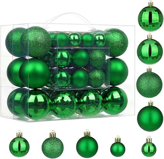 50pcs Christmas Ball Ornaments Dark Green Small Shatterproof Christmas Tree Decorations Xmas Tree Xmas Ornaments Balls with Hanging Loop for Halloween Xmas Wedding Holiday Party Wreath Home Decor