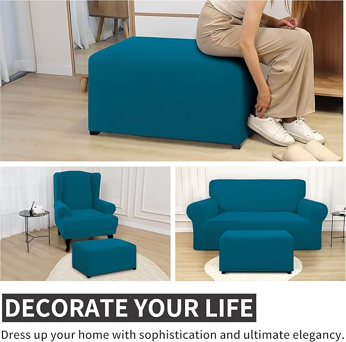 Easy-Going 100% Dual Waterproof Stretch Ottoman Cover Rectangle Folding Storage Stool Furniture Protector Soft Slipcover for Living Room with Elastic Bottom (X Large, Peacock Blue)