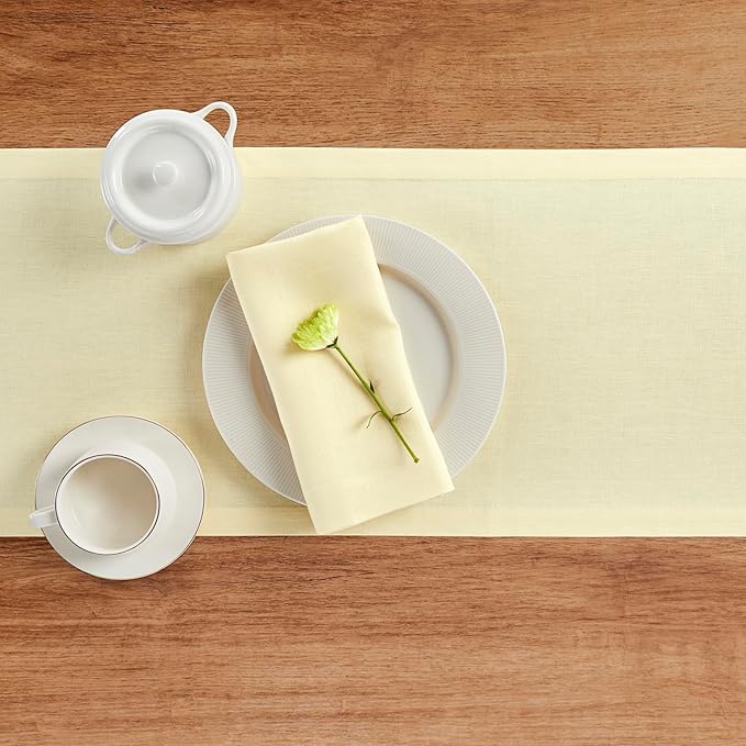 Solino Home Linen Table Runner 36 Inches - 100% Pure Linen Creamy Ivory Table Runner 14 x 36 Inch Ideal for Dresser and Coffee Tables - Spring, Easter - Diana Medium Weight