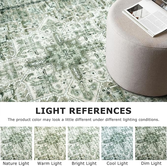 3' Round Washable Rug for Entryway, Green Soft Printed Area Rug, Non-Slip Kitchen Rugs, Low-Pile Medallion Indoor Door Mat, Small Farmhouse Carpet for Entrance Kitchen Foyer Bedside