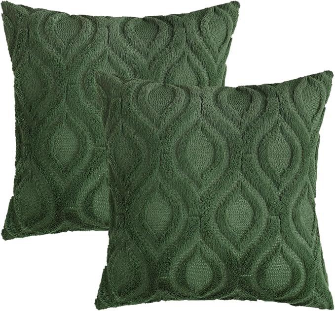 decorUhome Throw Pillow Covers 16x16 Inch Set of 2, Soft Plush Faux Wool Forest Elf Solid Couch Pillow Covers, Accent Farmhouse Neutral Square Pillow Cases for Sofa Bed Living Room