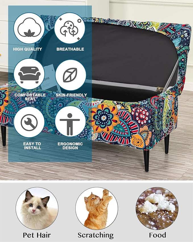 CRFATOP Printed Rectangle Ottoman Stool Cover Stretch Folding Storage Footstool Bench Slipcovers Upholstered Foot Chest Chair Covers Washable Entryway Furniture Protector with Elastic Bands,S,11