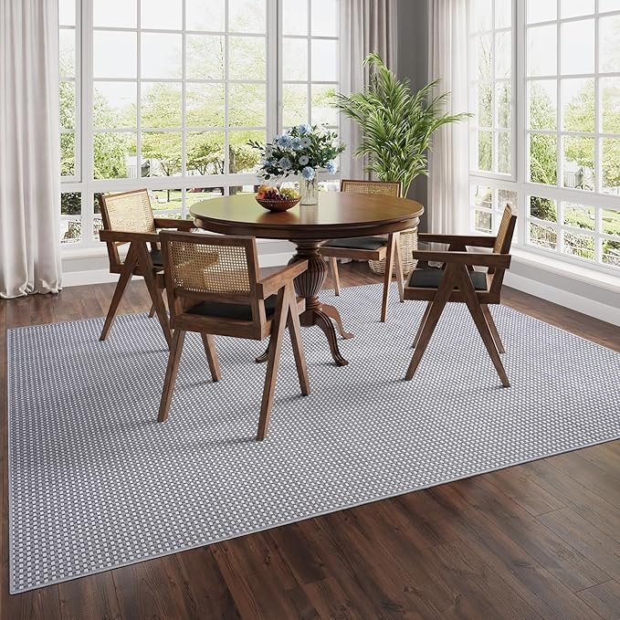 Boho Washable Area Rugs 6x9 ft, Non Slip Area Rug for Living Room, Braided Office Rugs Bedroom Rug Woven Washable Indoor Floor Carpets for Office Dining Bedroom Living Room, Easy to Clean, Gray