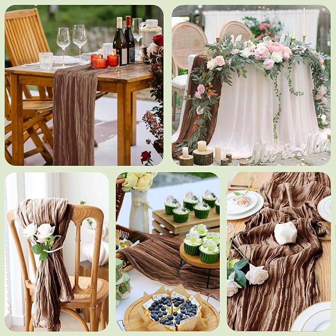 Wokceer Cheesecloth Table Runner 3Pack 10FT Brown Boho Gauze Fall Thanksgiving Cheese Cloth Table Runner for Party Long Rustic Sheer Table Runners for Baby Bridal Shower Wedding Easter Table Decor