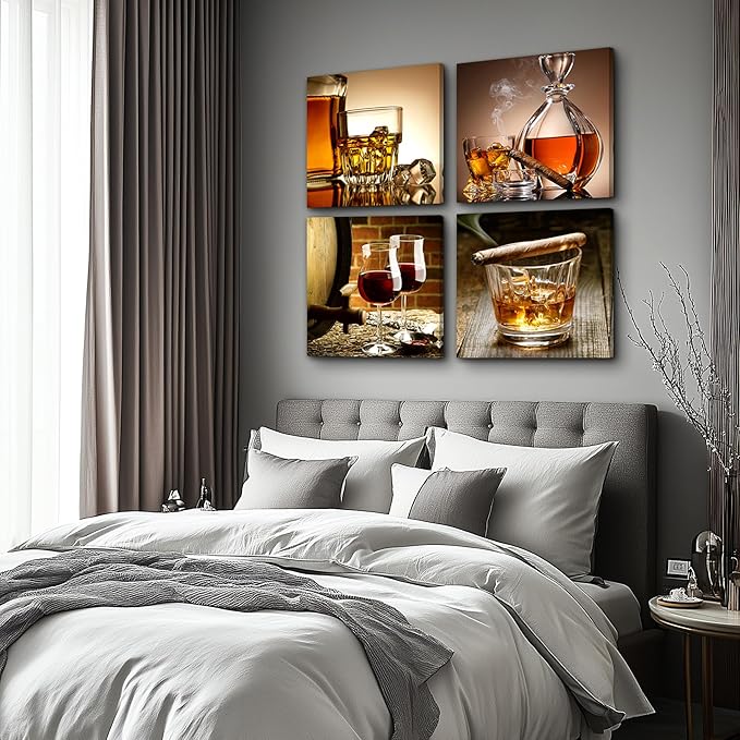 hyidecorart Canvas Wall Art For Kitchen Dining Room Wall Decor Still Life Wine Glass Wall Painting Ready To Hang Home Decoration Restaurant Pub Wall Mural Posters Prints Pictures Artwork 4 Pieces