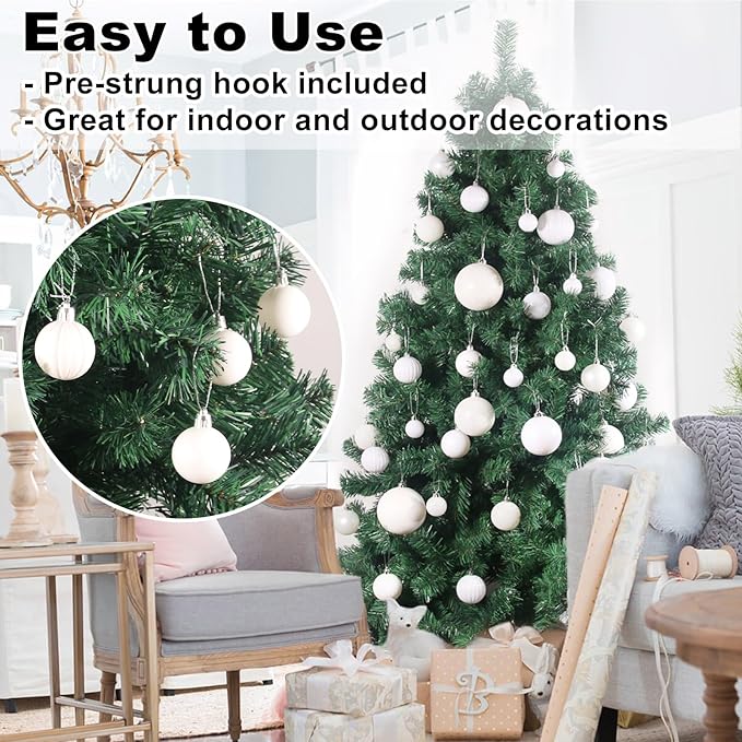 White 1.6" Small Christmas Balls Christmas Tree Decoration Ornaments Shatterproof Hanging Balls for Birthday Halloween Holiday Wedding Decorations Set of 36pcs