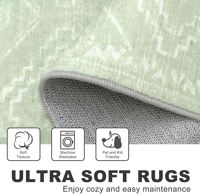 KILOCOCO Boho Kitchen Runner Rug 2x6 Washable Soft Runners for Hallways Non Slip Printed Distressed Laundry Room Rugs, Low-Pile Rugs for Entryway/Bedroom/Living Room, Grey Green