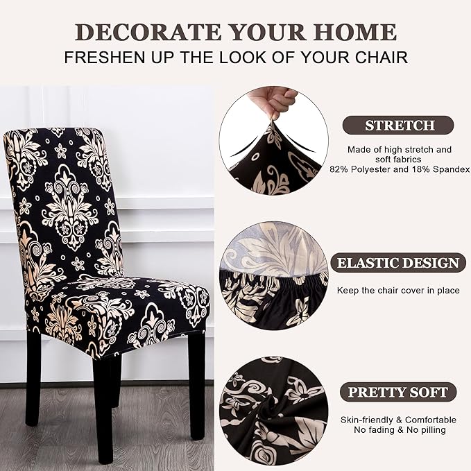 Sufdari Dining Chair Covers,Kitchen Chair Cover,Parsons Chair Slipcover,Spandex Chair Protectors for Dining Room Stretch Chairs Cover Set of 8 -Black Khaki
