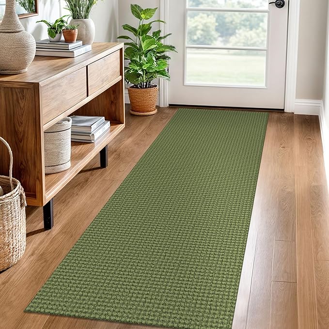 EARTHALL Woven Runner Rug 2x6 Ft Washable Runners for Hallways Cotton Non Slip Rubber Backed Kitchen Runner Braided Indoor Floor Carpet for Entryway, Hallway, Kitchen, Bedroom, Green