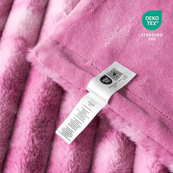 Cozy Bliss Faux Fur Throw Blanket for Couch, Cozy Warm Plush Striped Blanket for Sofa Bedroom Living Room, 108 * 90 Inches Tie-dye Pink