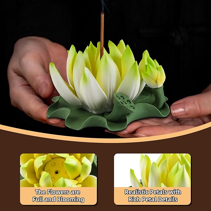 Lotus Incense Burner - Incense Burner Holder for Home Incense Holder Decor Incense Holder for Sticks Yoga, SPA(Z4-Green Yellow)