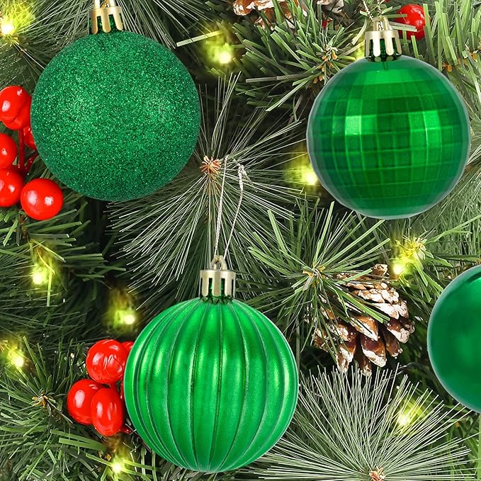 Small Size 28ct shatterproof Christmas Ball Ornaments in 4 Classic finishes for Christmas Tree Decoration (Green, 1.57“ Mini Size)