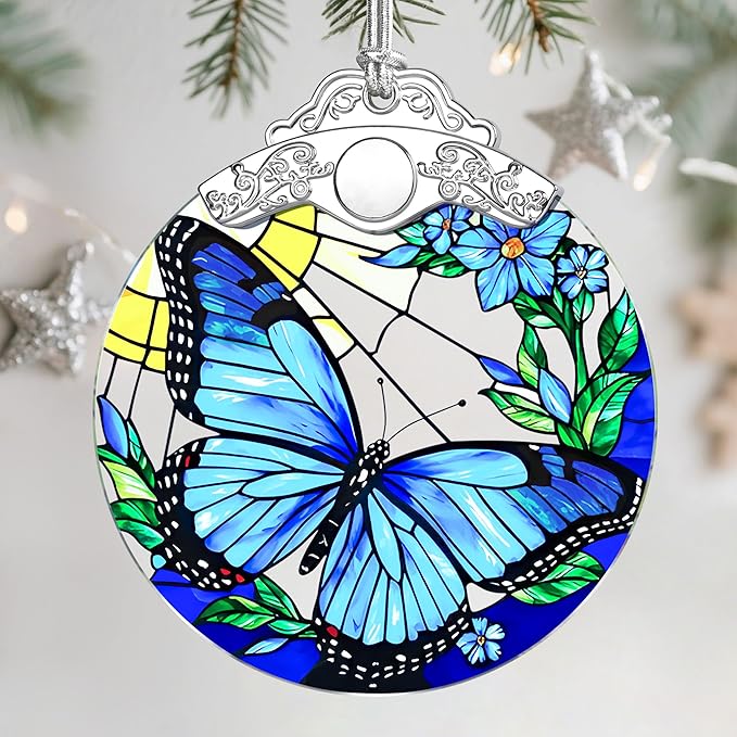 Stained Glass Ornament, Christmas Ornament, Hanging Ornaments for Home Decor & Christmas Tree Ornaments – Exquisite Holiday Decor, Xmas Gifts & Holiday Present - Butterfly