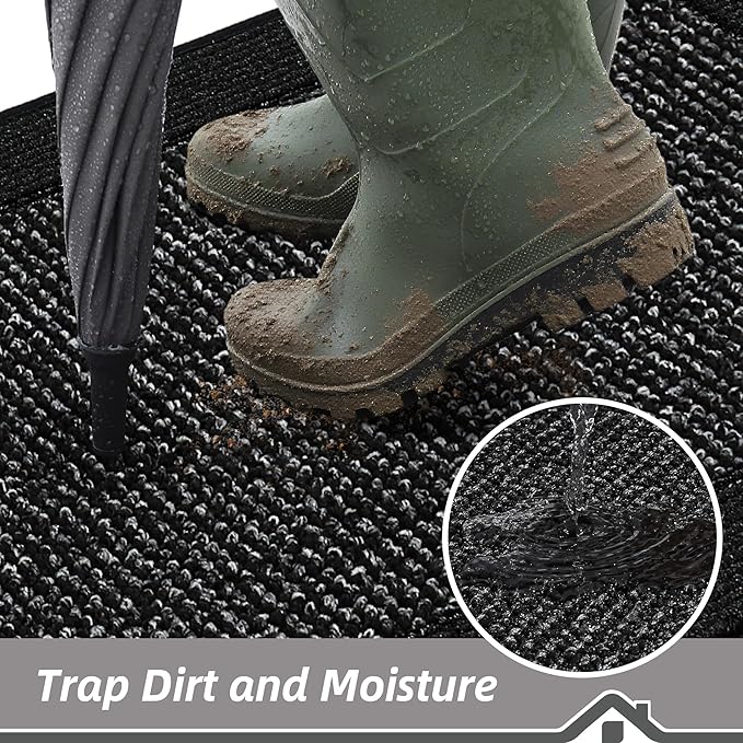 BEQHAUSE Indoor Door Mat 24" x 60", Dirt Trapper Door Mats Non-Slip Entryway Rugs Washable, Resist Dirt Absorbent Welcome Mat, Low Profile Floor Mats for Front Back Door and Entryway, Black
