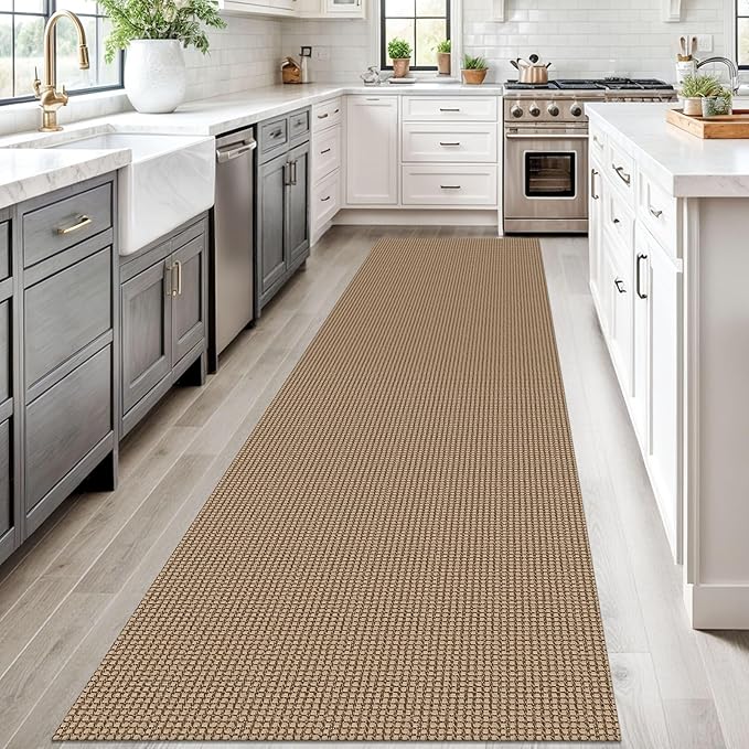 Braided Runner Rug 3x12 Ft Washable Runners for Hallways Non Slip Kitchen Runner Rug Cotton Long Entryway Runner Indoor, Woven Carpet for Hall Kitchen Entryway, Orange/Tan/Brown