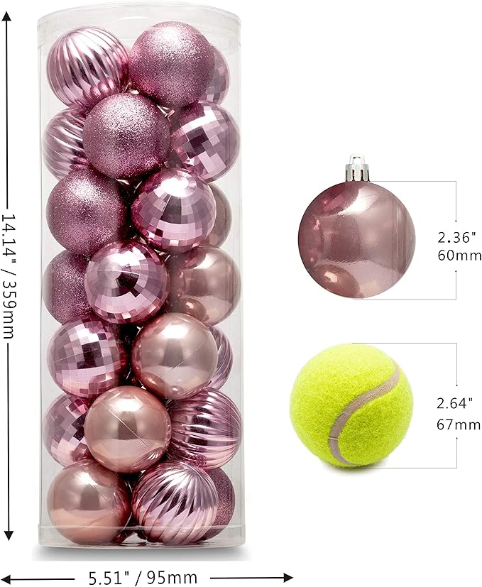 28ct Shatterproof Christmas Ball Ornaments in 4 Classic Finishes for Christmas Tree Decoration (Pink, 2.36“ Regular Size)