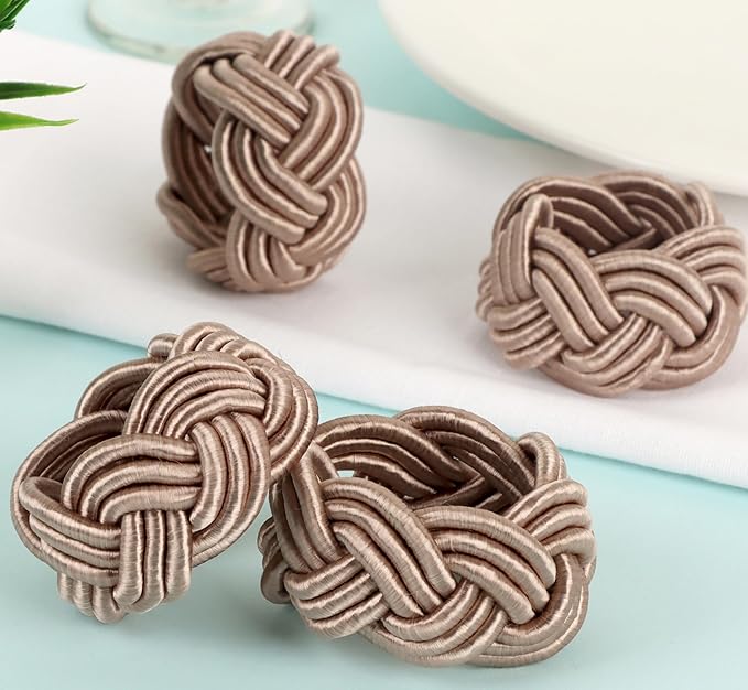 Boho Chic Napkin Rings Set of 12 – Beige Handwoven Rayon Napkin Holders, Handcrafted Wear-Resistant Table Décor for Wedding, Christmas & Holiday Dining