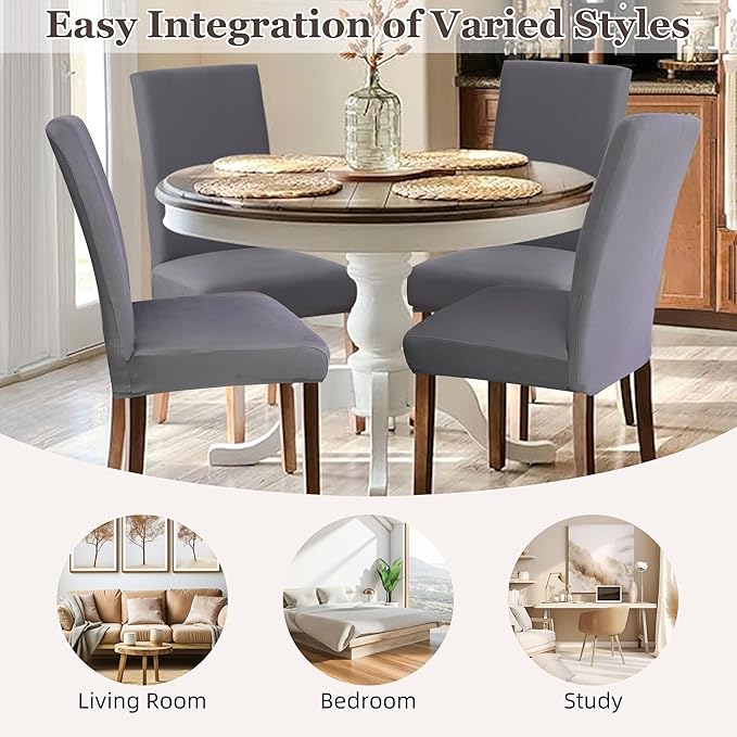 Sufdari Dining Chair Covers,Kitchen Chair Cover,Parsons Chair Slipcover,Spandex Chair Protectors for Dining Room Stretch Chairs Cover Set of 2 -Gray