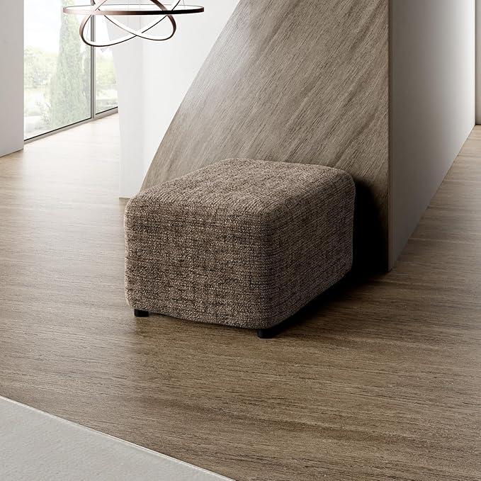 PAULATO BY GA.I.CO. Ottoman Slipcover - Stretch Stool Sofa - Pouf Protector for Pets and Kids - Soft Ottoman Cover - Durable Furniture Slipcovers - Microfibra Print Collection - Vittoria Brown