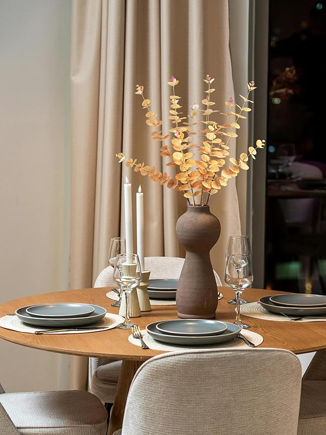Forlaoers 32" Tall Orange Artificial Eucalyptus Leaves Greenery Stems Fall Fake Flowers Plants Branches for Vase Home Decor Indoor Arrangements Decoration
