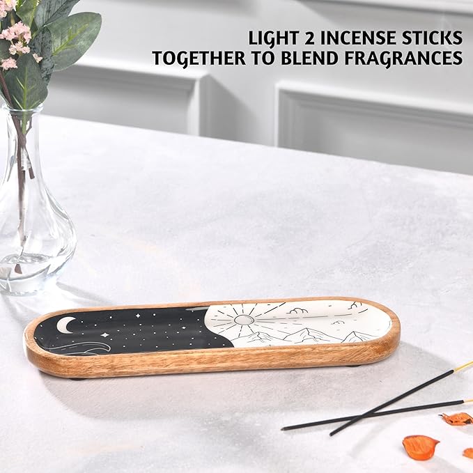 Folkulture Incense Holder or Burner | Modern Insense Stick Holder | Incense Ash Catcher or Holder for Home | Wooden Incence Tray for Gifting, | Yin Yang - 12 Inches for Women