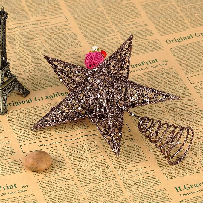 BinaryABC Christmas Tree Topper Star,Glittering Christmas Tree Decoration Ornaments,20cm (Coffee)