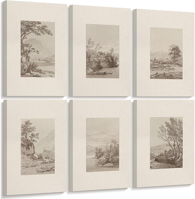 Joocrise Neutral Wall Art Decor Set of 6 Vintage Canvas Wall Art Rustic Farmhouse Wall Art Botanical Prints Country Pictures Neutral Vintage Artwork for Living Room Bedroom 12x16 Inch Wrapped Canvas