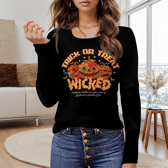 Halloween Sweatshirt Ghost Graphic U-Neck Sweatshirt Long Sleeve Breathable Plus Size Halloween Pullover Best Gift