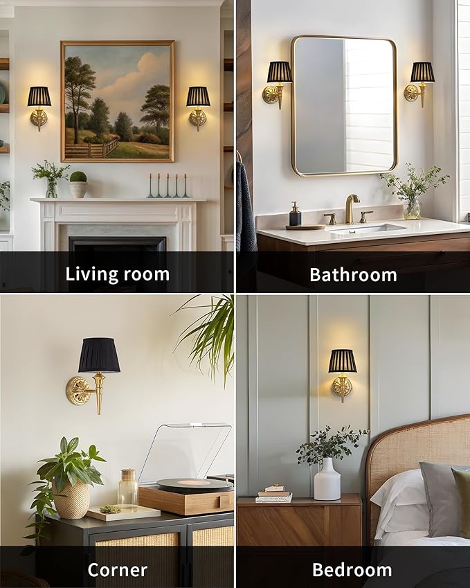 KDG Cordless Wall Sconces Set of 2, Small Wireless 5200mAh Rechargeable Battery Fabric LED Wall Lamps, Portables Lightings for Wall Painting, Living Room, Bedroom, Hallway, Gifts (Black Lampshde)
