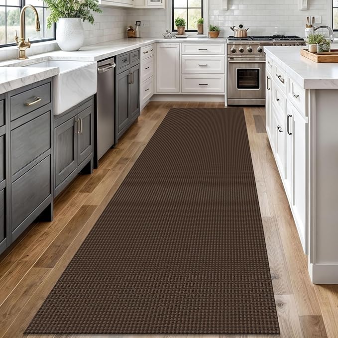 Braided Runner Rug 2.6x12 Ft Washable Runners for Hallways Non Slip Rubber Backed Kitchen Runners Cotton Extra Long Entryway Runner Indoor, Woven Carpet for Hall Entryway, Brown