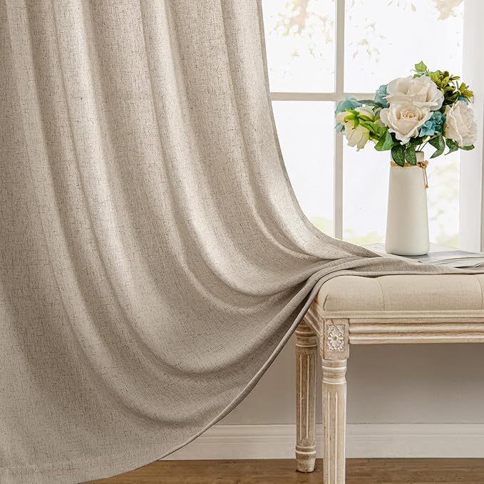 MIULEE Non-See-Through Privacy Linen Curtains 2 Panels, Light Filtering Window Curtains Farnhouse Textured Back Tab Semi Sheer Drapes for Bedroom Living Room, 52 x 90 Inches Long, Taupe